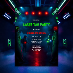 Invitation Jeu d'action Neon Laser Balise Ado Anniversaire