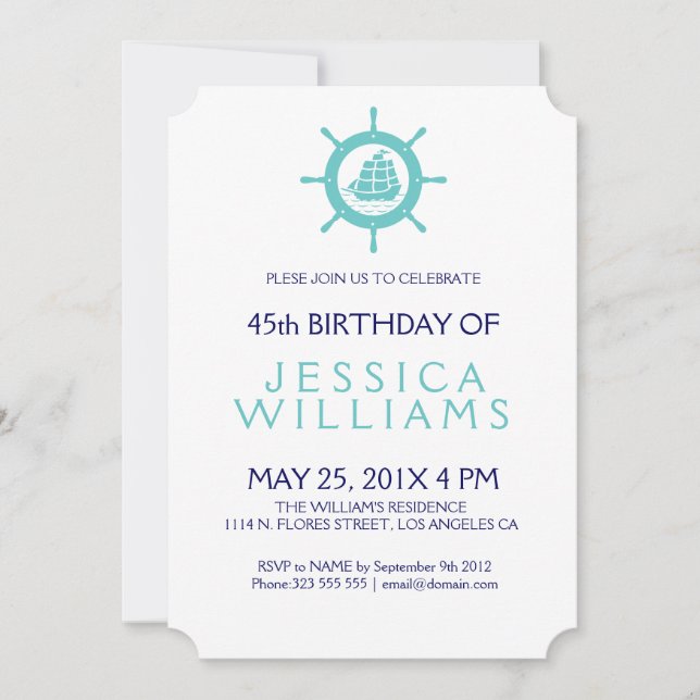 Invitation Jeu d'anniversaire de la roue nautique turquoise-v (Devant)