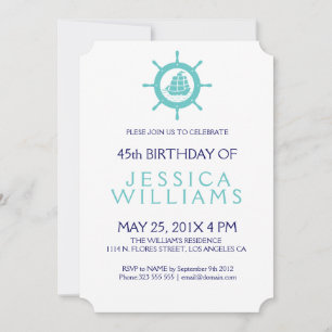 Invitation Jeu d'anniversaire de la roue nautique turquoise-v