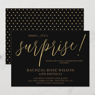 Invitation Jeu d'Anniversaire Noir moderne Script Surprise