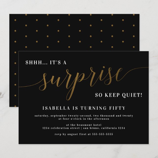Invitation Jeu d'Anniversaire Noir & Or moderne (Devant / Derrière)