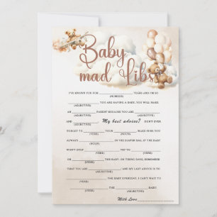 Invitation JEU DE BABY MAD LIBS pour la fête de bébé Ourson M