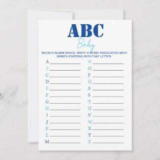 Invitation Jeu de Baby shower ABC Alphabet - Bleu
