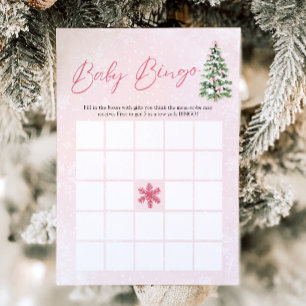Invitation Jeu de Baby Shower Bébé Noël Bingo Rubans Roses Bé