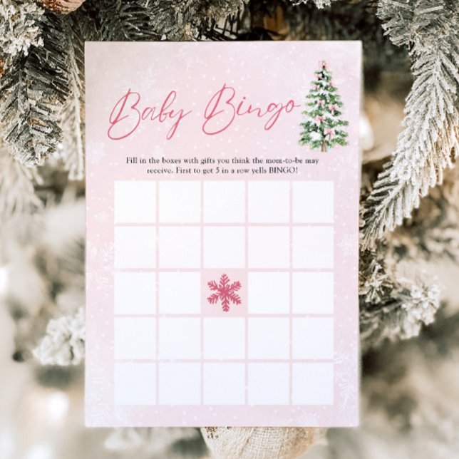 Invitation Jeu de Baby Shower Bébé Noël Bingo Rubans Roses Bé (Pink Bows Christmas Baby Bingo Baby Shower Game)