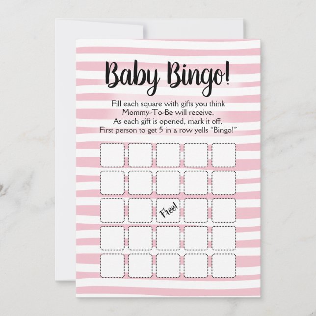 Invitation Jeu de Baby Shower Bingo Bébé Fille Rose Blanc (Devant)