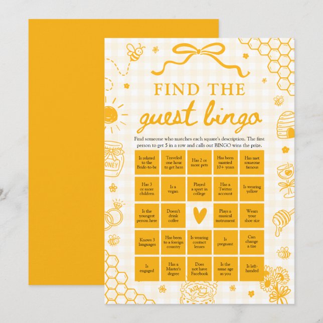 Invitation Jeu de Baby Shower Bingo Bébé Invité Abeille à Mie (Devant / Derrière)