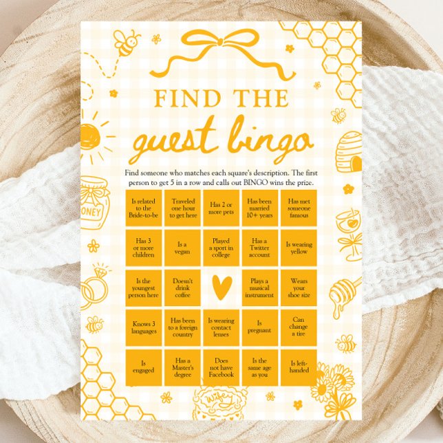 Invitation Jeu de Baby Shower Bingo Bébé Invité Abeille à Mie (Honey Bee Find the Guest Bingo Baby Shower Game)