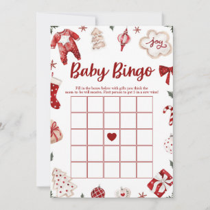 Invitation Jeu de baby shower Bingo Bébé Noël Hiver Rouge