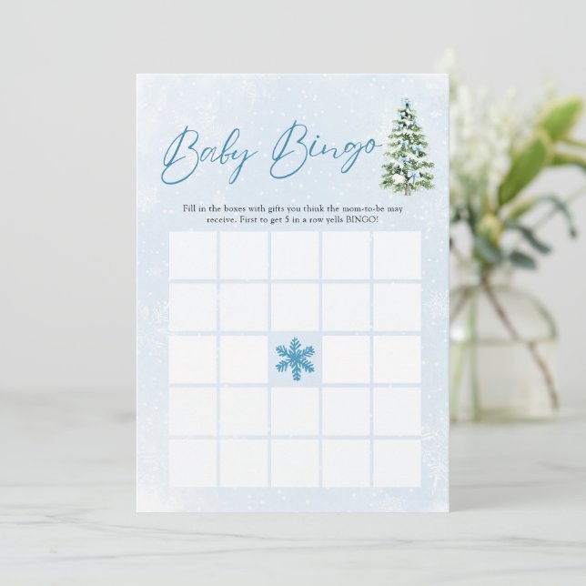 Invitation Jeu de Baby Shower Bingo Bébé Noël Rubans Bleus (Debout devant)
