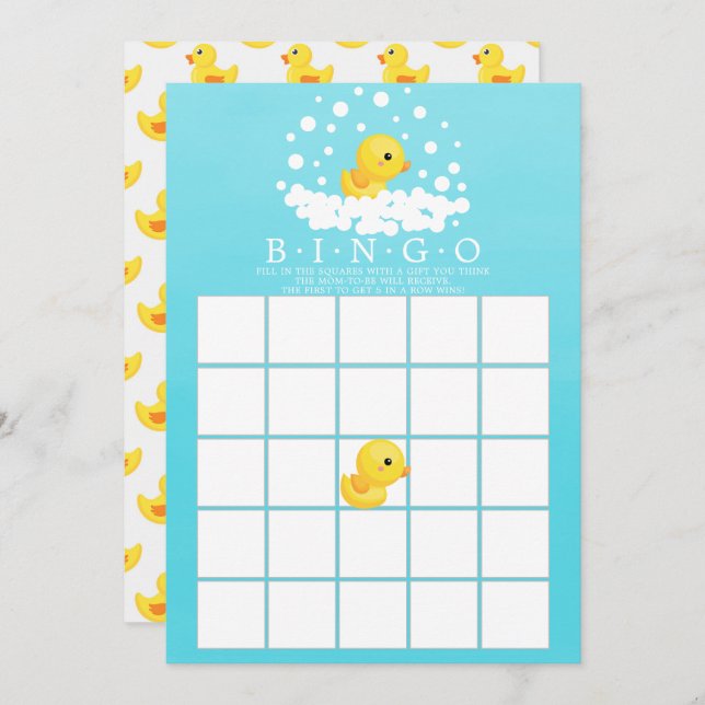 Invitation Jeu de Baby shower BINGO en caoutchouc mou (Devant / Derrière)