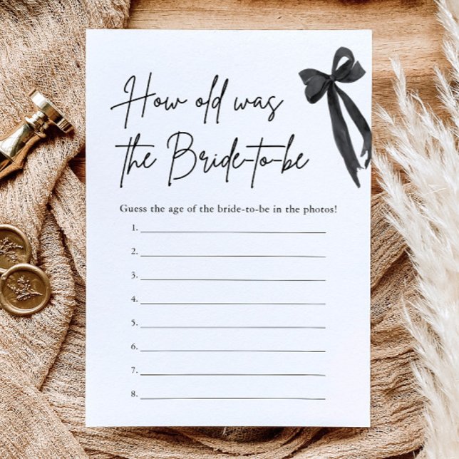 Invitation Jeu de Baby Shower Black Bow Quel âge avait la mar (Black Bow How Old Was the Bride Bridal Shower Game)