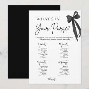 Invitation Jeu de Baby Shower Black Bow What's In Your Purse