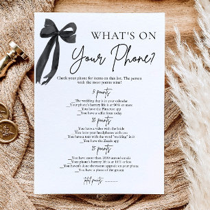 Invitation Jeu de Baby Shower Black Bow What's On Your Phone