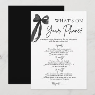 Invitation Jeu de Baby Shower Black Bow What's On Your Phone