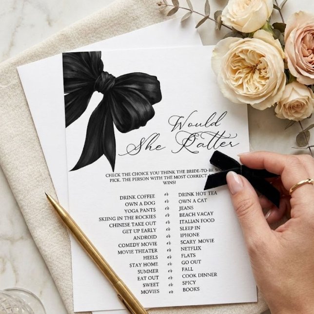 Invitation Jeu de Baby Shower « Black Bow Would She Rather » (Créateur téléchargé)