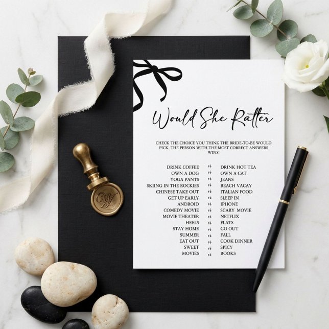 Invitation Jeu de Baby Shower « Black Bow Would She Rather » (Créateur téléchargé)