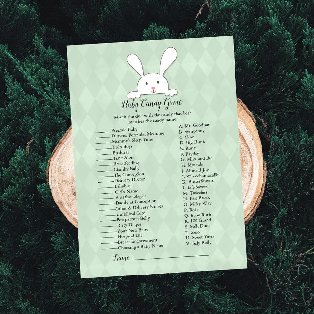 Invitation Jeu de Baby Shower Bonbons Bébé Lapin Blanc (Créateur téléchargé)