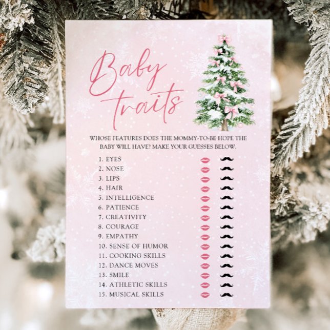 Invitation Jeu de Baby Shower Bows Christmas Tree Baby Traits (Pink Bows Christmas Tree Baby Traits Baby Shower Game )