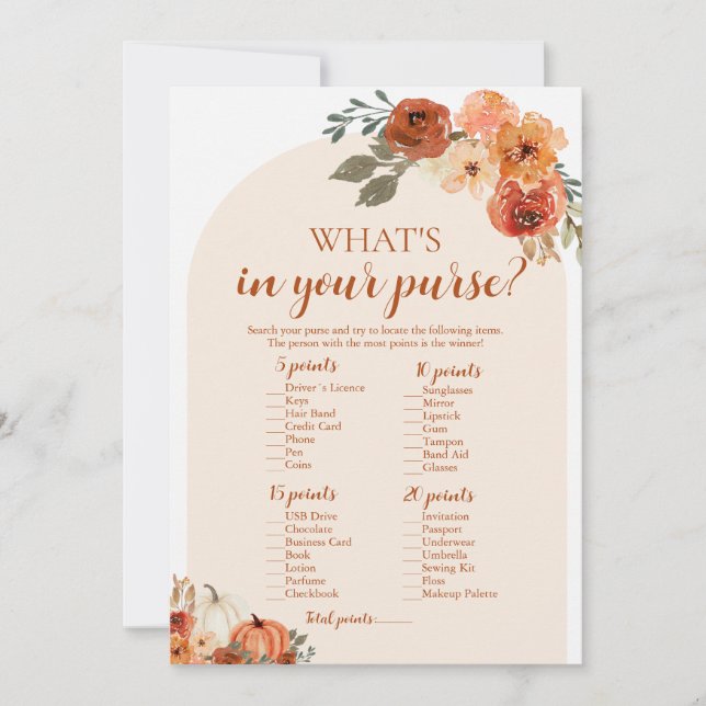 Invitation Jeu de Baby Shower Citrouille d'Automne Qu'est-ce  (Devant)