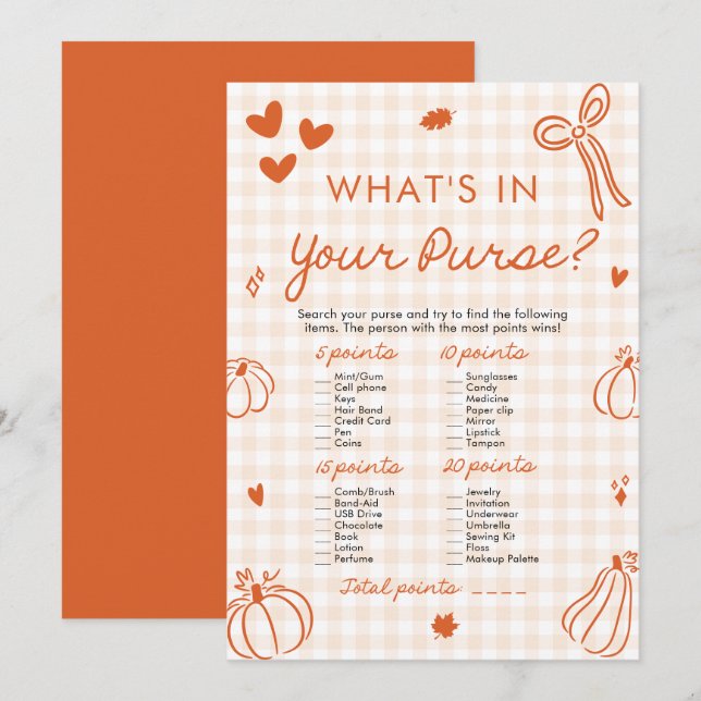 Invitation Jeu de baby shower : Citrouille d'automne, qu'y a- (Devant / Derrière)