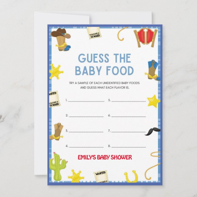 Invitation Jeu de Baby shower Cowboy - Nom modifiable, taille (Devant)