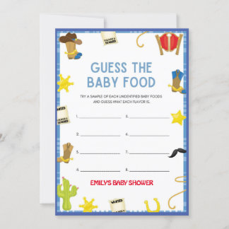 Invitation Jeu de Baby shower Cowboy - Nom modifiable, taille