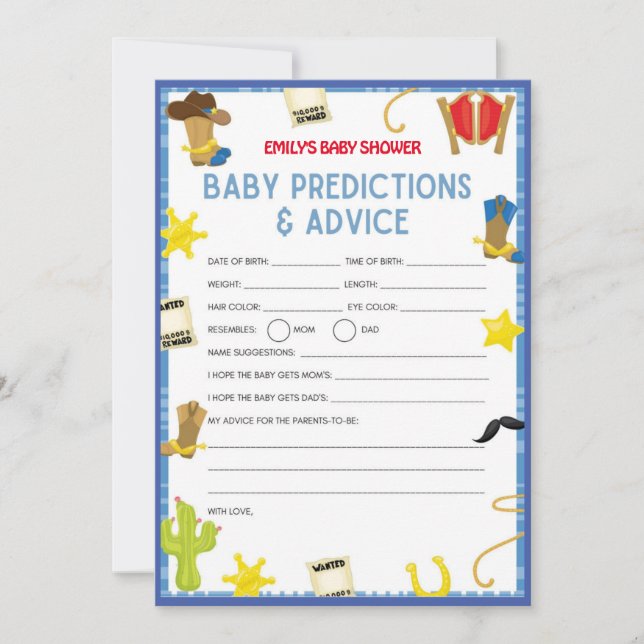 Invitation Jeu de Baby shower Cowboy - Nom modifiable, taille (Devant)