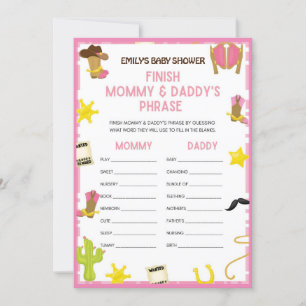 Invitation Jeu de Baby shower Cowgirl - Nom modifiable, taill
