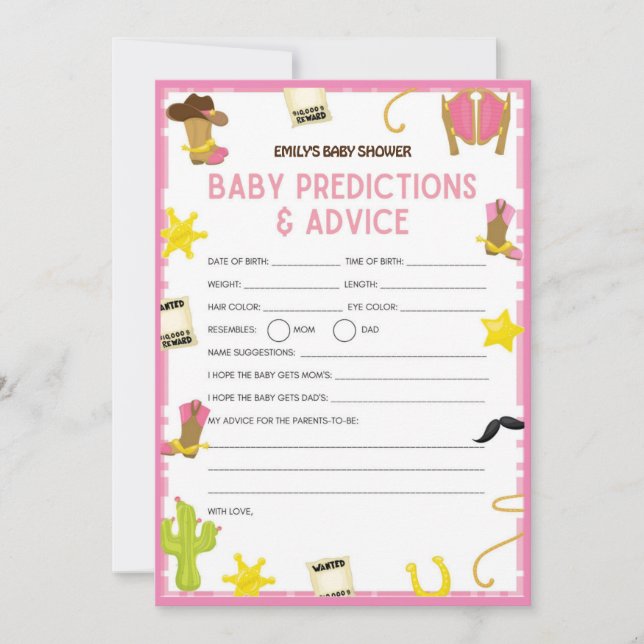 Invitation Jeu de Baby shower Cowgirl - Nom modifiable, taill (Devant)