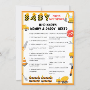 Invitation Jeu de Baby shower de construction - Nom modifiabl