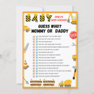 Invitation Jeu de Baby shower de construction - Nom modifiabl