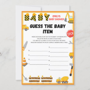 Invitation Jeu de Baby shower de construction - Nom modifiabl