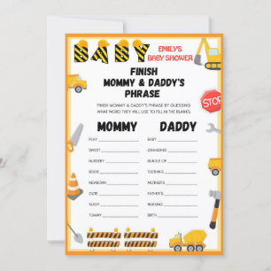 Invitation Jeu de Baby shower de construction - Nom modifiabl
