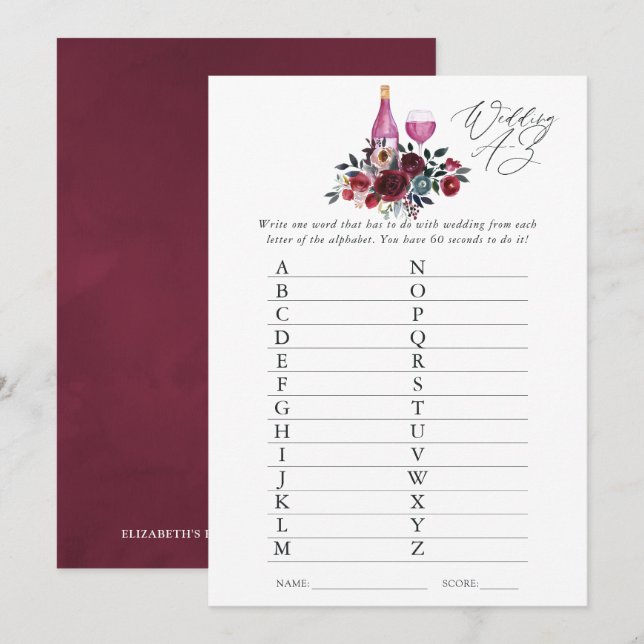 Invitation Jeu de baby shower de dégustation de vin bordeaux  (Devant / Derrière)