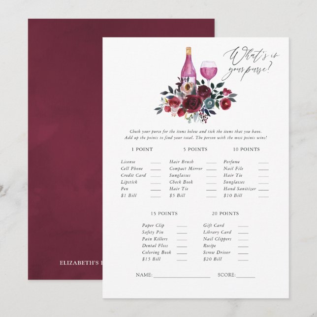 Invitation Jeu de baby shower de dégustation de vin bordeaux  (Devant / Derrière)
