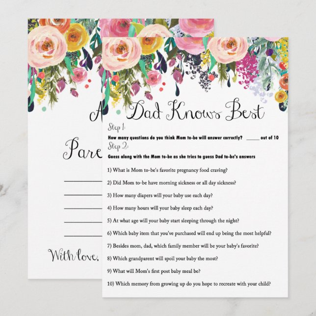 Invitation Jeu de Baby shower de jardin de fleurs de 2 x 5 x  (Devant / Derrière)