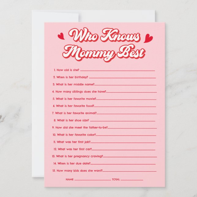 Invitation Jeu de Baby Shower de la Saint-Valentin : Qui conn (Devant)