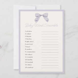 Invitation Jeu de Baby shower de mots de  pourpre classique