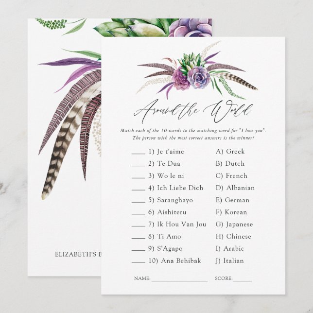 Invitation Jeu de Baby Shower de Succulentes Mystiques (Devant / Derrière)