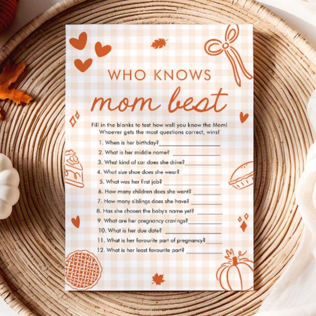Invitation Jeu de baby shower « Fall Cutie Pie, qui connaît l (Fall Cutie Pie Who Knows Mom Best Baby Shower Game)