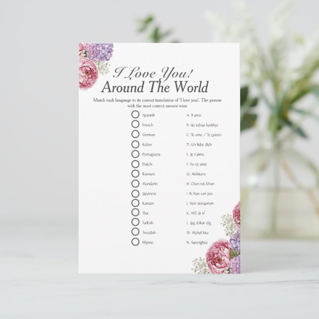 Invitation Jeu de baby shower floral dans le monde entier que (Debout devant)