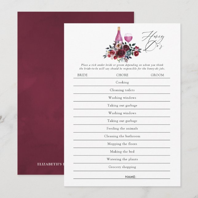 Invitation Jeu de baby shower mariage dégustation de vin bord (Devant / Derrière)