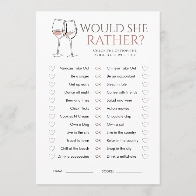 Invitation Jeu de Baby Shower Mariage Doodle Wine Would She R (Devant)