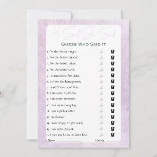 Invitation Jeu de Baby Shower Mariage 'Il a dit, Elle a dit'