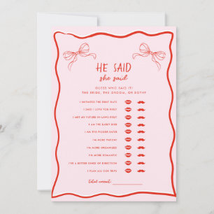 Invitation Jeu de Baby Shower Mariage Il a dit Elle a dit Rub