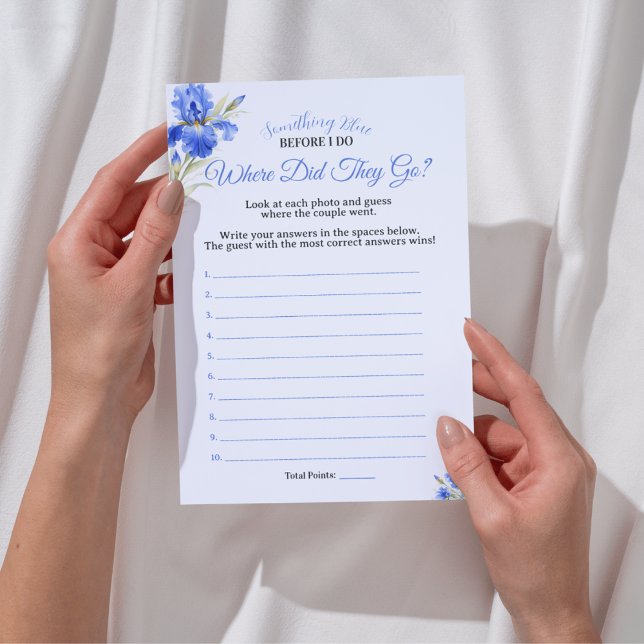 Invitation Jeu de Baby Shower Mariage Iris Bleu Où Sont-Ils A (Blue Iris Where Did They Go Bridal Shower Game Invitation
)