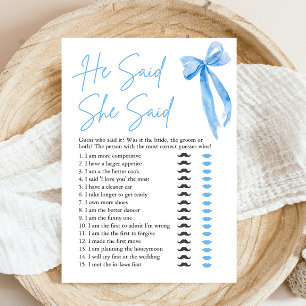 Invitation Jeu de Baby Shower Mariage Ruban Bleu 'Il a Dit, E