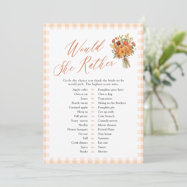 Invitation Jeu de Baby Shower Mariage « Would She Rather » Or (Debout devant)