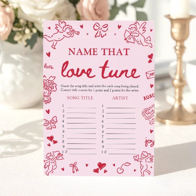 Invitation Jeu de Baby Shower 'Nommez cette chanson d'amour'  (Pink Hearts Name That Love Tune Bridal Shower Game )